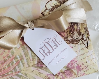 Monogram Tags Gift Cards Script Gift Tags Monogram Personalized Enclosure Family Gift Tags Taupe Gift for Kids Gift Tags