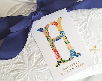 BoHo Monogram Initial Gift Cards Elegant Gift Tags Boheme Gift BoHo Gift Personalized Gift Tags Large Gift Tags Floral Gift Tags GT  BO HO I