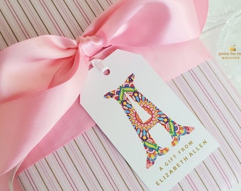 BoHo Monogram Initial Gift Cards Elegant Gift Tags Boheme Gift BoHo Gift Custom Gift Tags Large Gift Tags Your Initial Tags GT  BO HO P
