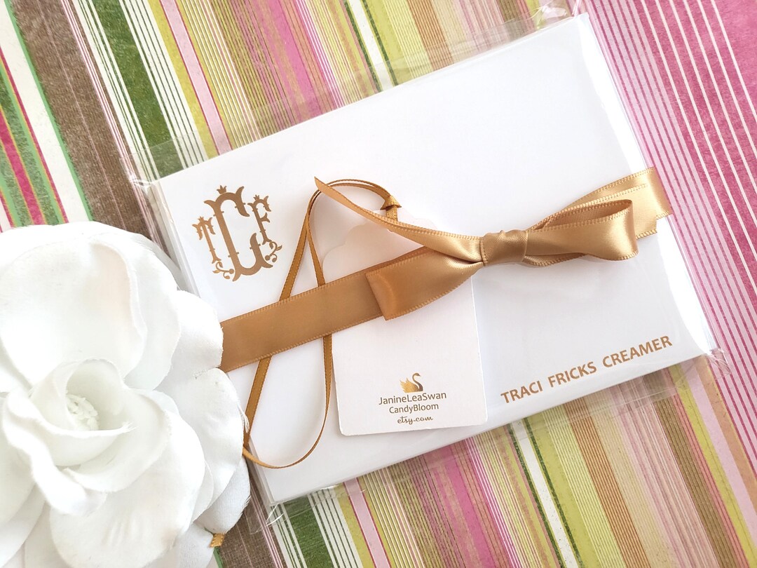 Monogram Panel Note Cards Personalized Gold Monogrammed Notes ...