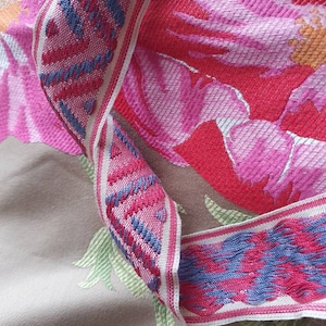 3.96 Mtrs of Striking Pretty Vintage French Pink & Blue Herringbone Woven Wide Passementerie Trim-Fab and Unique, Home Decor Project Trim...