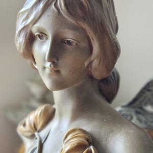 Impresionante escultura de terracota francesa August Carli antigua Art-Nouveau / Busto / Estatua-Buste de Jeune Femme L'Art Français-Magnífica pieza