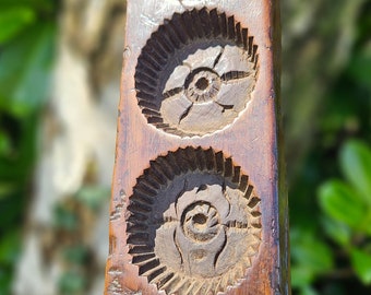 MEGA RARE & Totally Unique Antique French Chateau Find-Artisanal Primitive Hand-Carved Oak Biscuit Mould-Farmhouse Kitchen / Country Cuisine