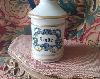 Striking Superb Small / Petit Size Vintage French Gilt-decorated Limoges Porcelaine Apothecary Jar-CIGÜE Pharmacy Pharmacie Chemist Jar.....
