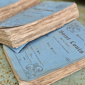 Sublime Trio of Rare 19thC Antique French Paris-printed Petit Frothy Paged Books x Three (3) circa.1839-Histoire de St.Louis-Roi de France..