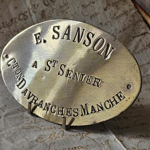 Unique Antique French E.SANSON (Avranches) Cultivateur Advertising / Publicity / Publicité Oval Brass Plaque, Atmospheric Decorative Piece