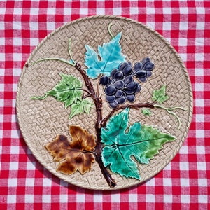 Superb 19thC Antique French Barbotine Majolica Multicoloured Vine Leaves & Berries Plate-Wonderful Colourway throughout-Beautiful Example...