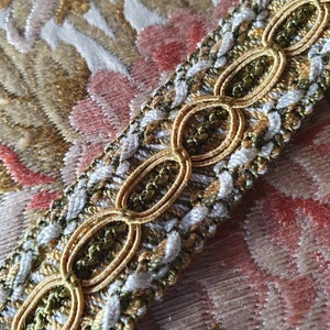 3.86 Mtrs of Vintage French Olive Green & Gold Interwoven Passementerie Trim,Rich Classic Design,Perfect for Home Decor Projects,Lampshades