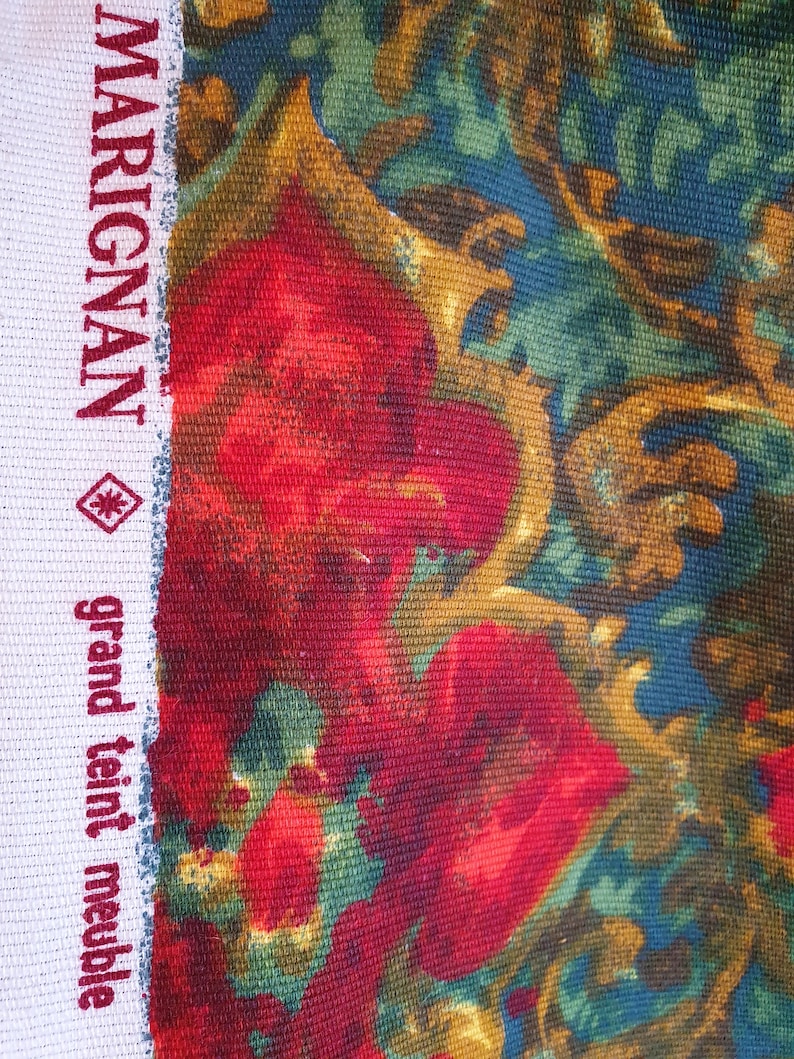 Striking Rare MARIGNAN Vintage French Fabric Large Remnant featuring Vivid Vibrant Mid-Centruy Design-perfect Chic Shabby Home Decor Textile image 5