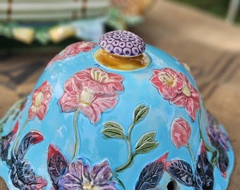 Einfach atemberaubender antiker französischer Art-Deco 19thC Barbotine Majolica Blumenampel-Jardiniere Suspendre-Pflanzgefäß-Keramik-Wintergarten etc