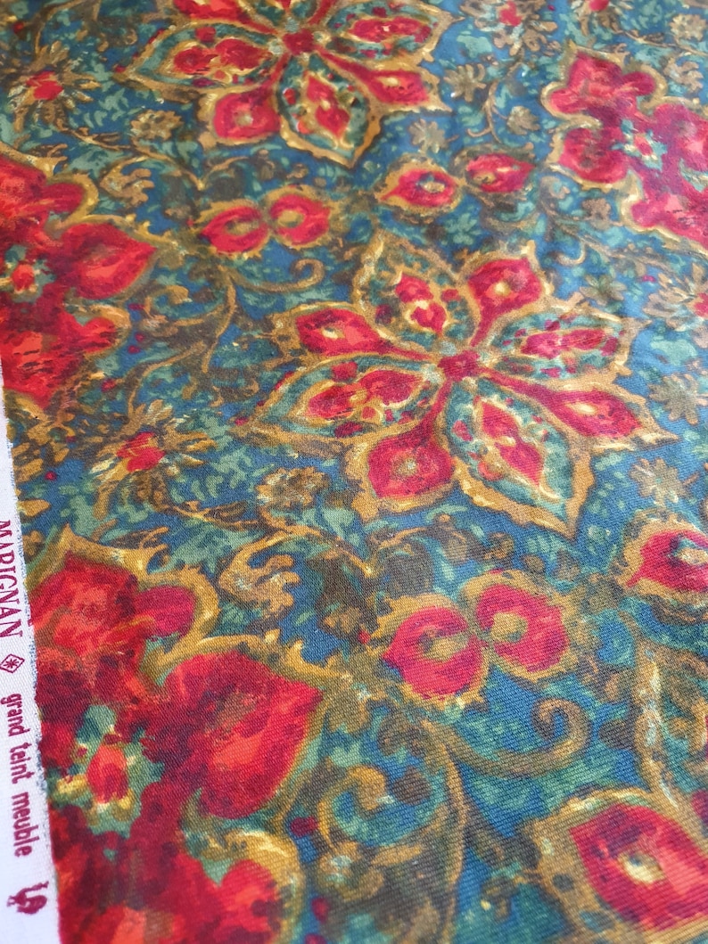 Striking Rare MARIGNAN Vintage French Fabric Large Remnant featuring Vivid Vibrant Mid-Centruy Design-perfect Chic Shabby Home Decor Textile image 7
