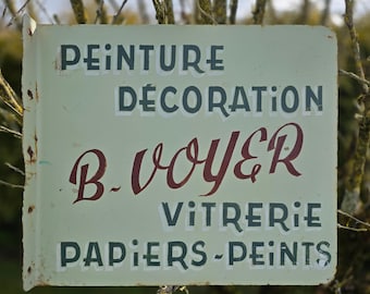 Fabulous Double-sided Antique French Peinture / Décoration Signwritten Advertising / Publicité Metal Sign-B.Voyer-Vitrerie,Papiers-Peints...