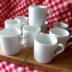 Set of 9 x Antique French White Espresso Cafe / Bistro Cups, Coffee Cans, Neutral Country Kitchen Cuisine Chic,Vintage Coffee Cups x Nine...