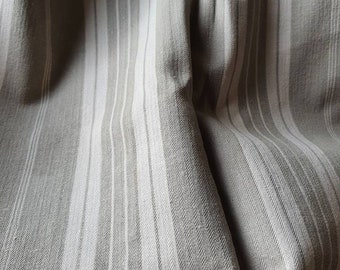 Traditional Antique French Grey Striped Cotton Linen Ticking Fabric Remnant-Gustav Grey & White,Chic Shabby Vintage Couture Decor Textile