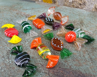 Fabuleux ensemble de 10 bonbons vintage en verre de Murano emballés en France - Pièces de présentation parfaites vers les années 1960-1970, Couleurs et design fabuleux