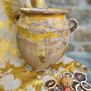 ZELDZAME vintage Franse vintage geglazuurd steengoed Provençaalse olijfoliekan/pot-Ancien Cruche en Faience-Fabulous Veelzijdige Kitchenalia Pot