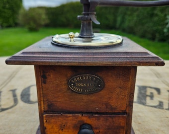 Raro táctil antiguo francés COULAUX AÎNÉ & Cie. Moulin à Café / Molinillo de café-Simplemente fabuloso Kitchenalia-Uso o exhibición-Latón y madera de haya