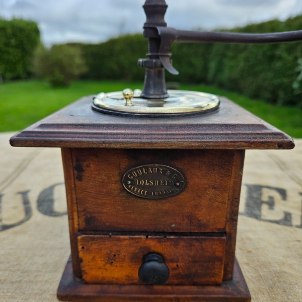 Rare Tactile Antique French COULAUX AÎNÉ & Cie. Moulin à Café / Coffee Grinder-Just Fabulous Kitchenalia-Use or Display-Brass and Beechwood