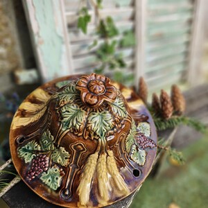 Gorgeous Antique French Faience Green & Brown Barbotine Majolica