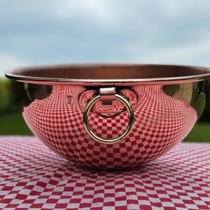 Fabulously French Vintage MATFER Bourgeat Cul de Poule Rolled Rim Copper Cuivre Mixing Bowl-Timeworn Patina,Brass Hanging Ring-Villedieu