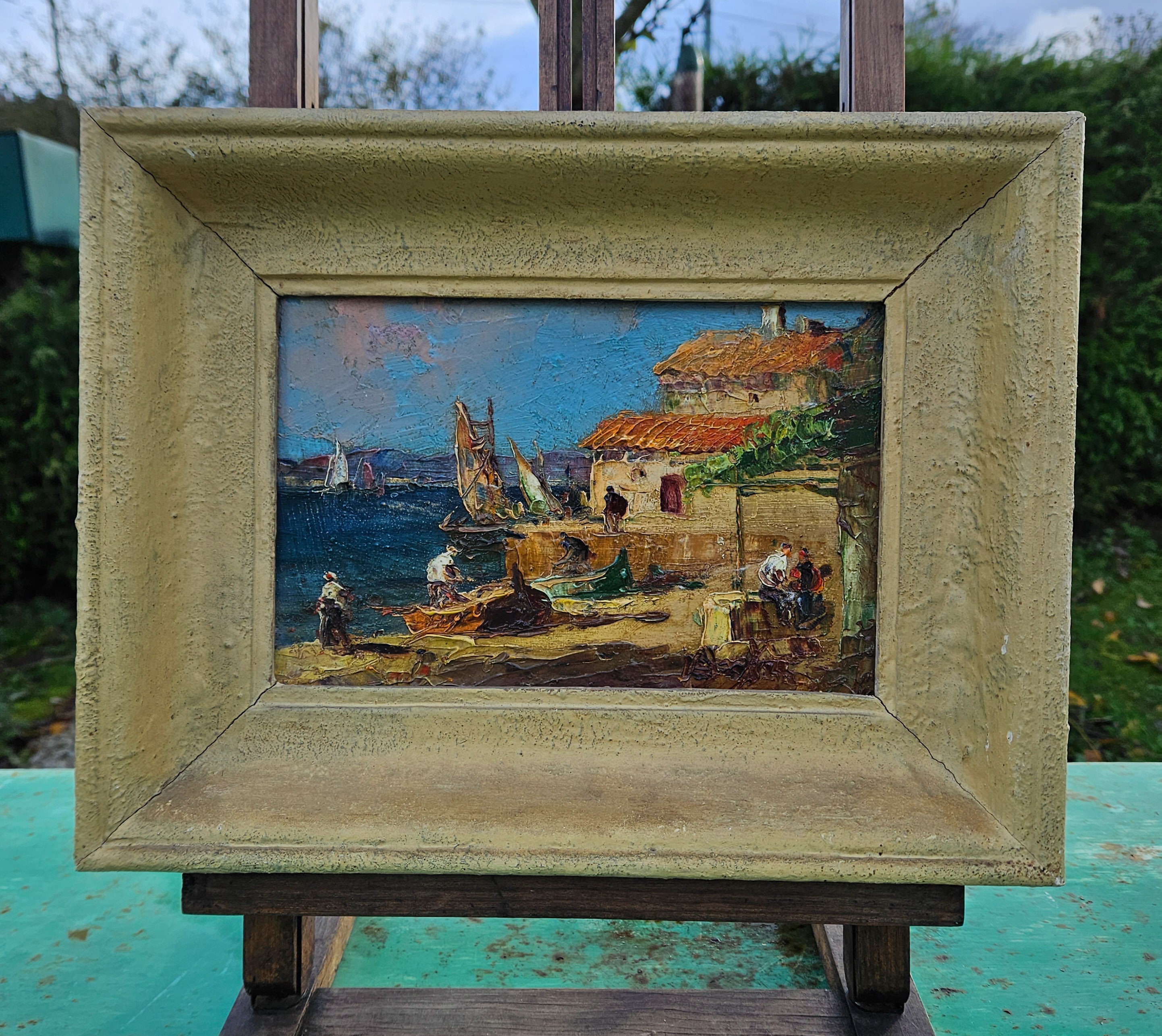 Vintage French Framed Impasto Mid-century Vivid Mediterranean