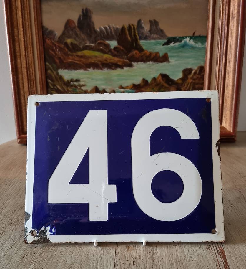 Authentique Grande Taille Vintage Français Shabby Classic Blue & White Émail Porte Street Plaque d'i