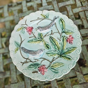Simply Stunningly Coloured Antique French Sarreguemines Faience Majolica Barbotine Oiseaux Bird Plate,Beautiful Piece,Collectable Wall Plate