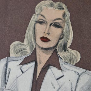 Raro prato/cartão de moda original francês vintage da década de 1940, primavera-verão, projetado por Jean Choiselat c1947-impresso por Giraud-Rivoire Lyon-Paris