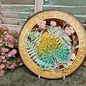 Stunning RARE Antique French H.B.& Cie. Choisy le Roi Barbotine Majolica Plate-Display or Use-Collectable Piece-Striking Floral Fern Design