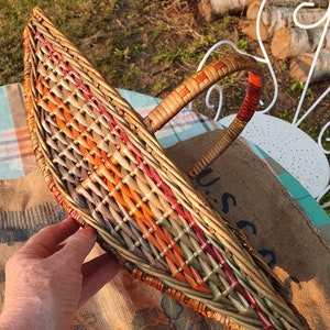 Stunning Unique Vintage French Warm Striped Coloured Oblong Demi-Lune Panier / Gathering Basket, c.1950&#39;s, Fab Cuisine Chic Kitchenalia.....