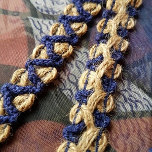 3.91 Mtrs of Unique Vintage French Rustic Hessian Hemp Twin-Coloured Blue & Neutral Passementerie Trim-perfect for Home Decor Projects!