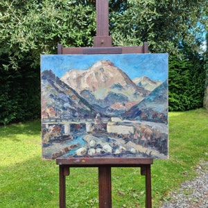 Striking Vintage French Artist-signed Mid-Century Oil on Canvas Alpes-de-Haut-Provence Landscape,Huile sur Toile,signed Louis Guieu,c.1970&#39;s