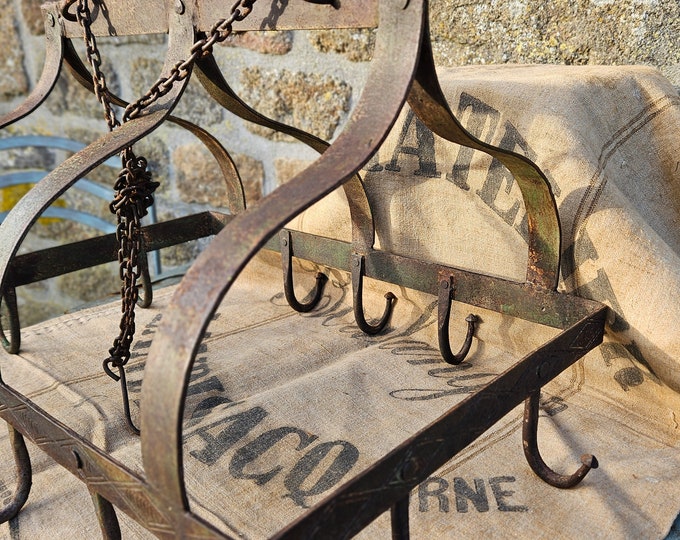 RARE Unique 19thc Antique French Forged Cast Iron Pot Rack / Holder ...