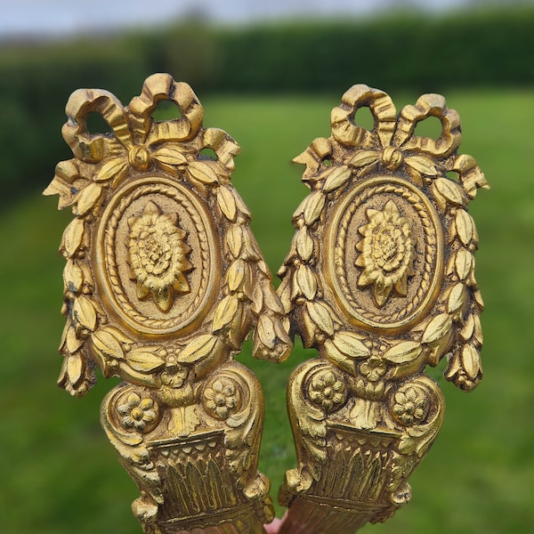 Magnificent HUGE Pair of 19thC Antique French Empire Style Gilt Bronze Ormolu Decorative  Curtain Pole Holders, Home Decor Tieback Holders..
