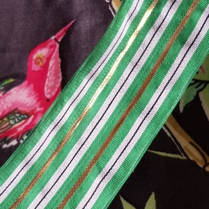 3.04 Mtrs of Stunning Antique French Shimmering Gold Stripe Silky Green Passementerie Ribbon Trim-Vintage Costume, Vetements,Home Decor etc