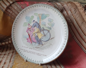 Delightful RARE Antique French H.B. & Cie. (Hautin Boulenger and Cie) Talking Plate,Seriesware No.9 Plate- Transferware Earthenware Faience