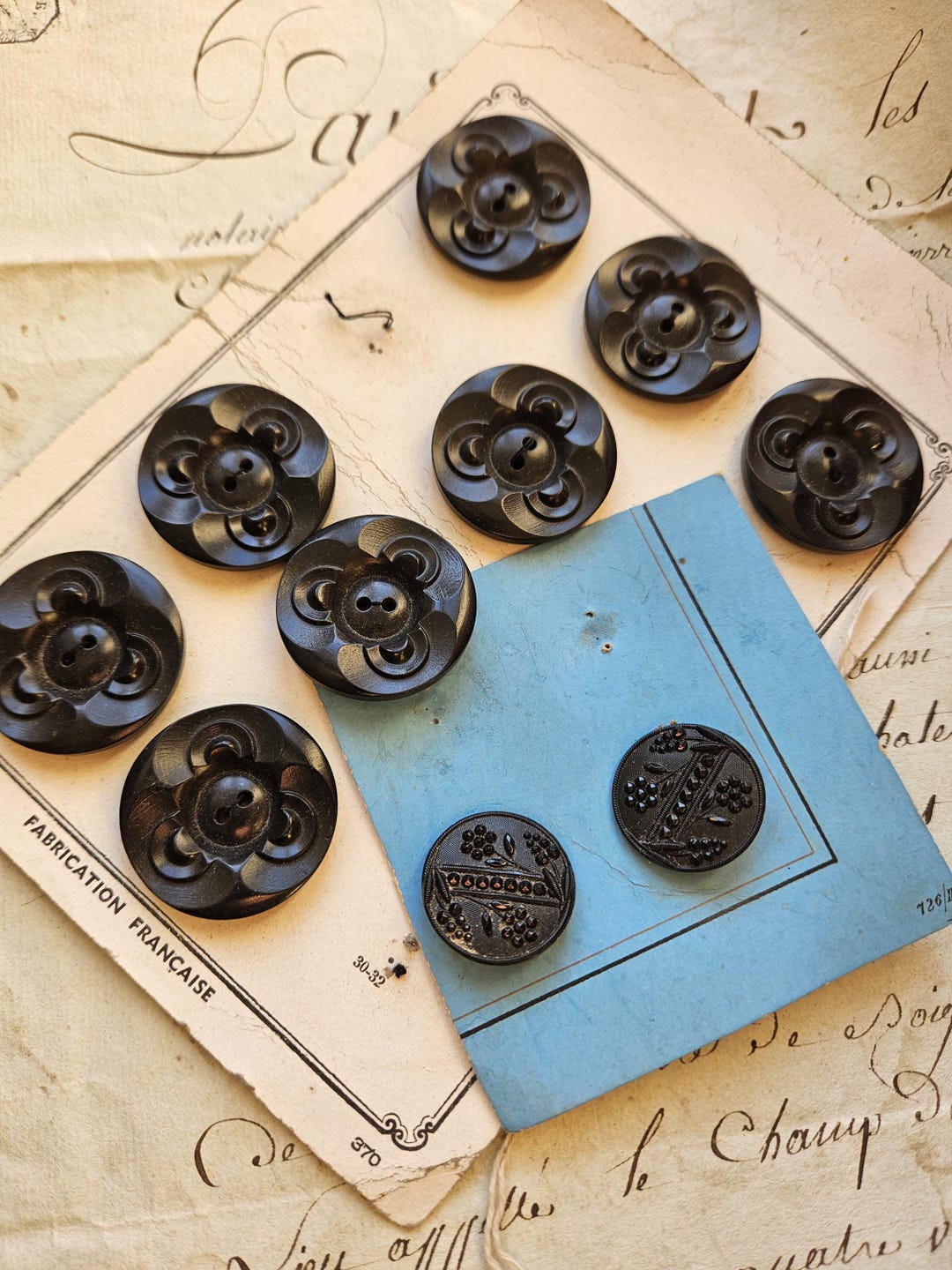 Rare Ensemble of 8 X Antique French Art-deco Embossed Large Black ...