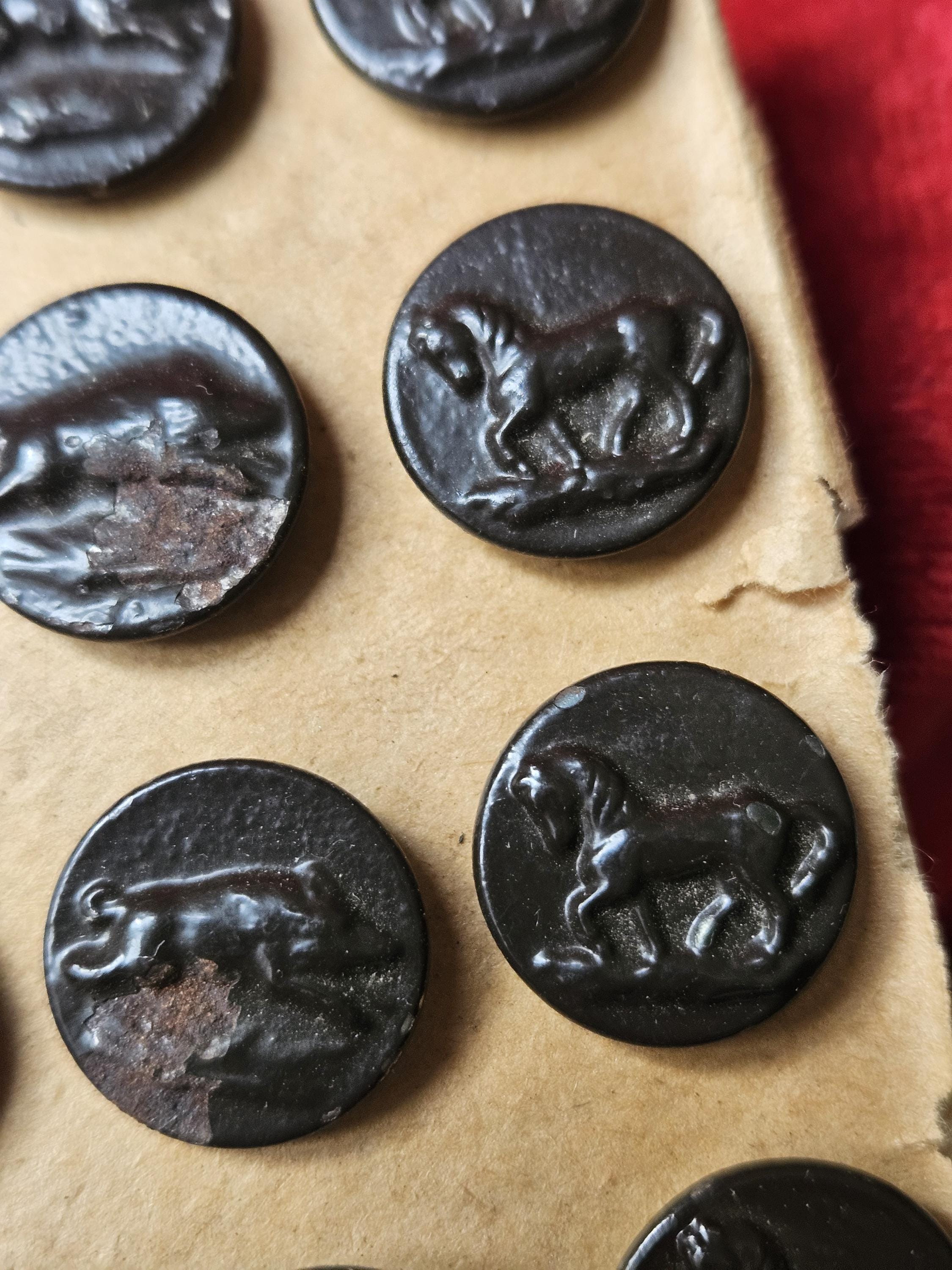Rare Set of 24 X 19thc Antique French Embossed Black Metal Hunting