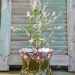Beautiful Antique French Art-Nouveau BRUYN FIVES de Lille Majolica Barbotine -Sinuous Florals Jardinière / Jardinere / Cachepot