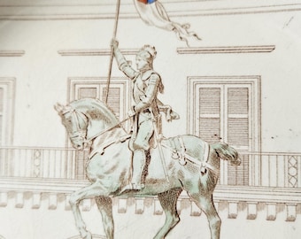 Rara placa coleccionable de la serie de loza de Sarreguemines francesa antigua de Juana de Arco con la heroína popular Jeanne D'Arc-Libératrice de La France