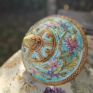 Simply Stunning Antique French 19thC Barbotine Majolica Hanging Basket / Jolie Jardiniere Suspendre / Ceramic Planter-Jardin-Conservatory...