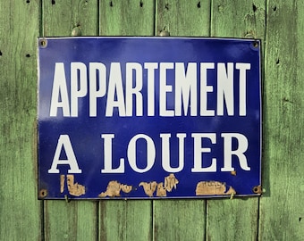 Striking Blue & White Enamel APPARTMENT TO RENT Antique French Appartement a Louer Sign-Amazing Wall Decor-Industrial / Loft Apartment Sign