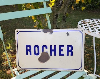 Striking Chic Shabby Vintage French Classic Blue & White  Sign -ROCHER-French Industrial,Loft Appartment Style Wall Hanging,Wall Art,
