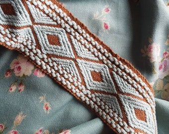 1.60 Mtrs of Striking Antique French Art-Deco Geometric Duck Egg Blue & Chocolate Brown Passementerie Trim,Wide Period Home Decor Galon Trim