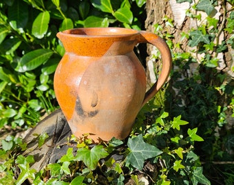 RARE Terracotta part-Glazed Antique French Stoneware Jug-Cuisine Chic Kitchenalia Provencal Olive Oil Jug / Jar-Ancien Cruche en Faience....