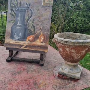 Charming Vintage French Huile sur Panneau-Still Life Oil on Board-Rustic Cuisine Nature Morte-unsigned André Hardy-Renowned Normandy Artist