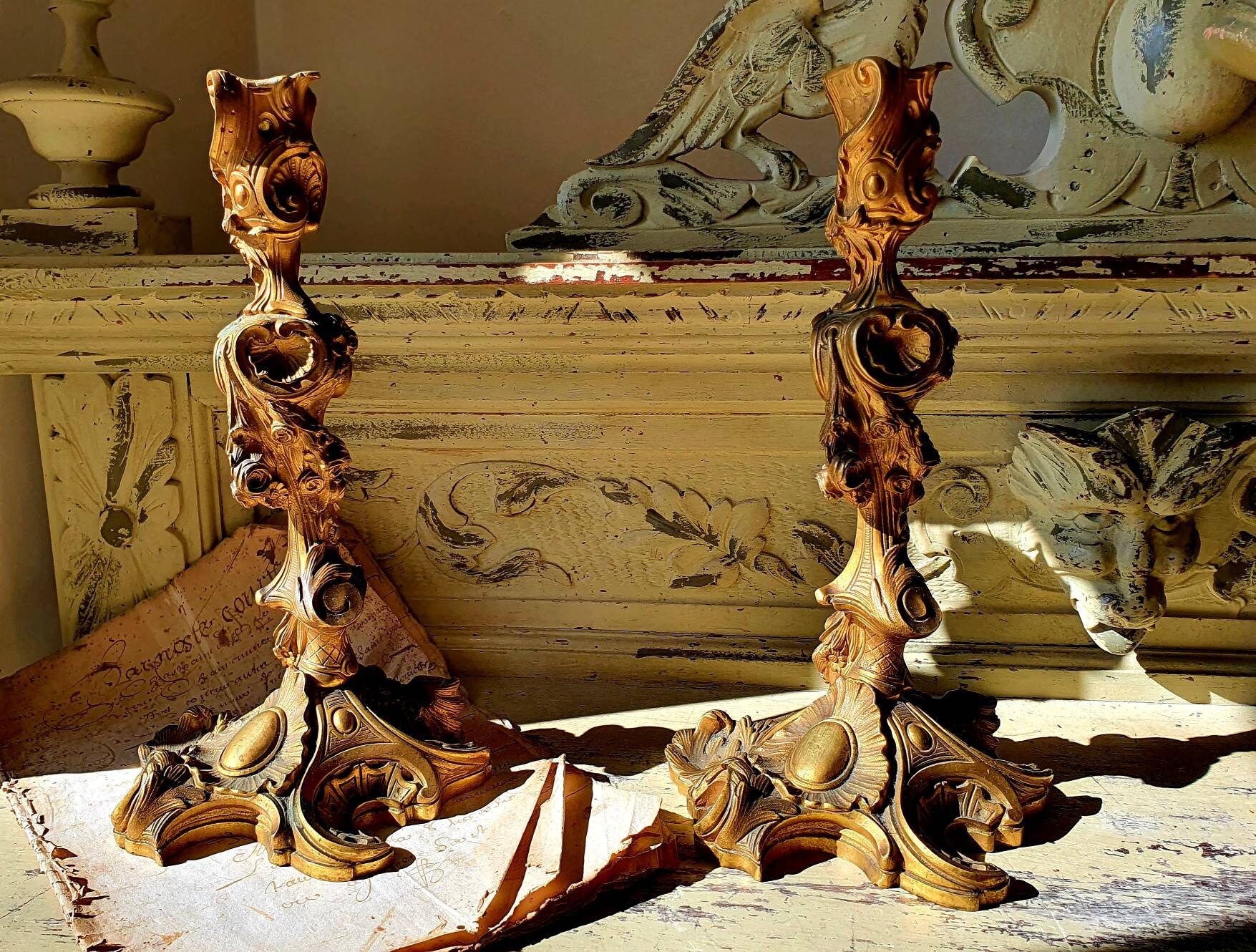 Magnifique Opulent Antique Français 19Èmec Solid Gilt Bronze Bougeoirs, Flambeaux, Candlesticks, in 