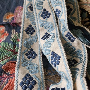 2.99 Mtrs of Stunning Vintage French Midnight Blue & Turquoise Woven Tapestry-style Passementerie Trim,perfect for Home Decor Projects