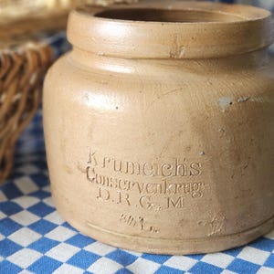 Tactile French-Found Vintage German Krumeich's Stoneware Confit Pot / Conserve Jar-Ancien Pot à Confit-Allemand Krumeichs Conservenkrug DRGM