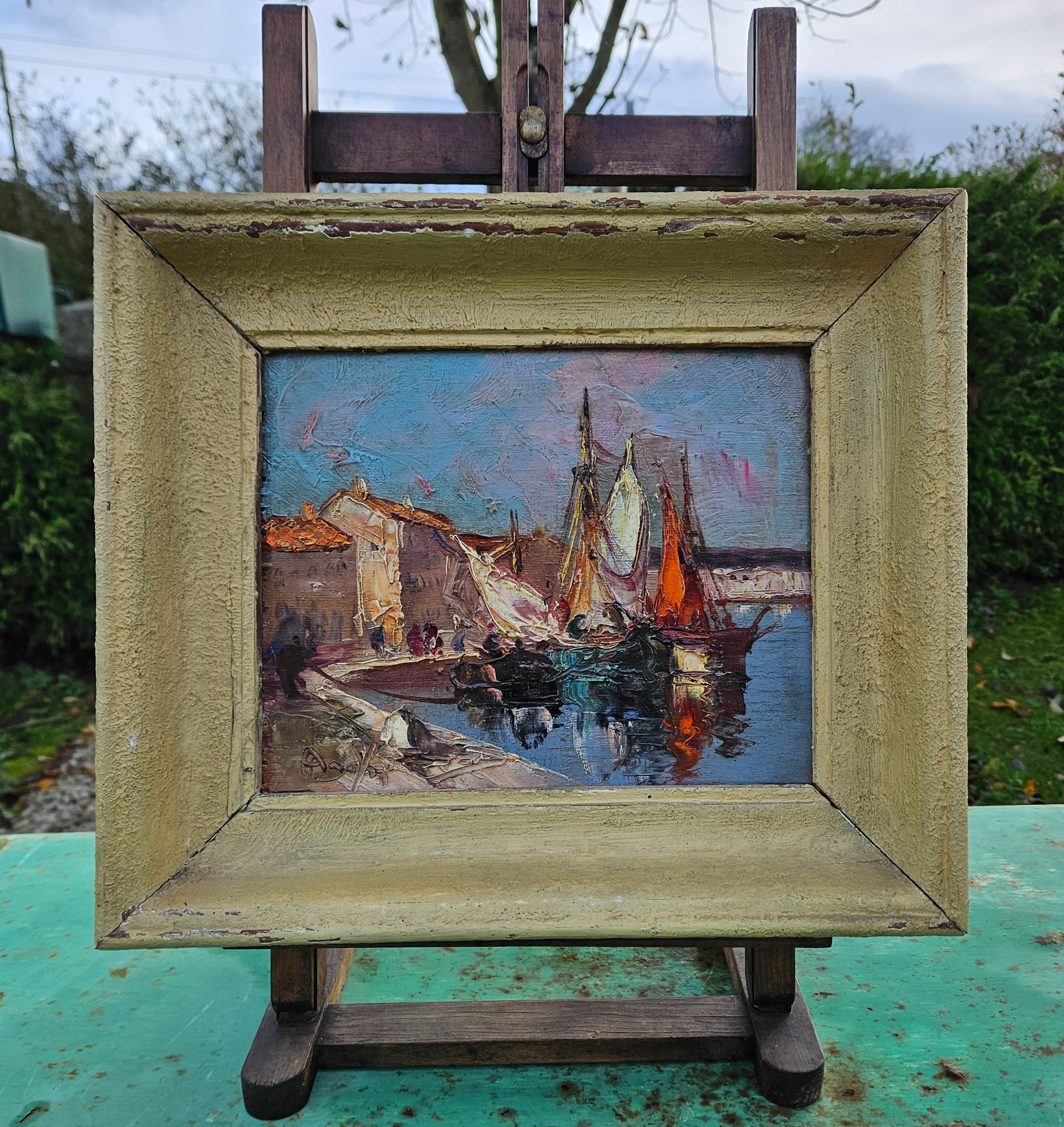 Vintage French Framed Impasto Mid-century Vivid Mediterranean